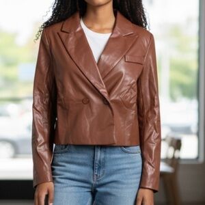 Area Stars Cropped Faux Leather Jacket Size Small